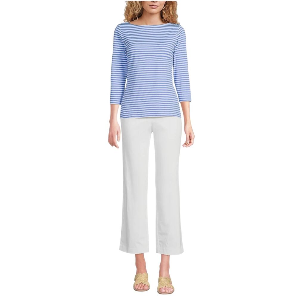 J. McLaughlin Blue Wavesong Catalina Cloth Striped Button Shoulder Top
